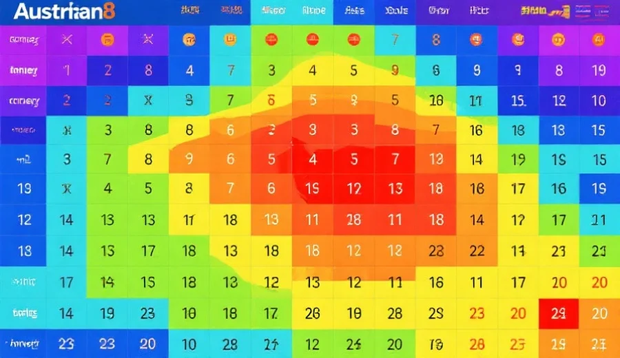 一个清晰的热力图显示澳洲幸运8历史号码出现频率，色彩由浅至深，突出热门和冷门号码